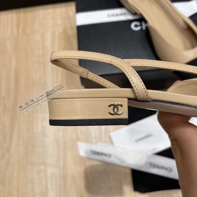 Chanel專櫃經典款女士涼鞋 香奈兒時尚sling back涼鞋平跟鞋6.5cm中跟鞋 dx2548